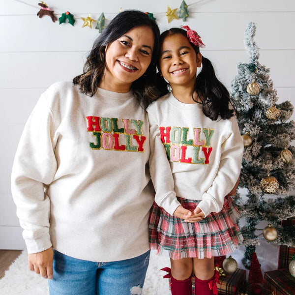 Holly Jolly Patch Christmas Sweatshirt-Kids
