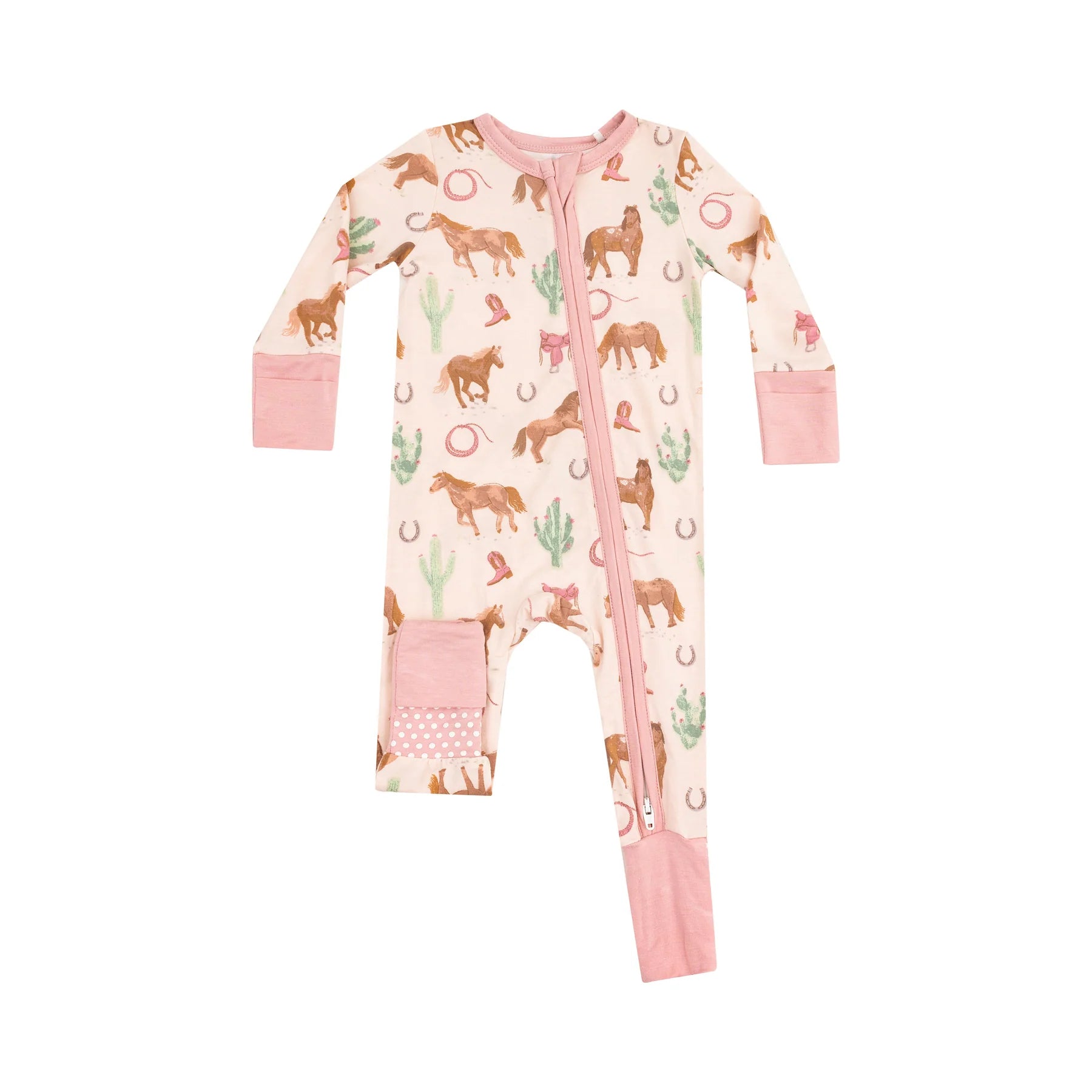 Western Horses Pink 2 Way Zipper Romper
