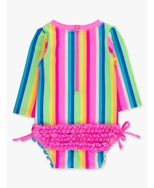 Neon Rainbow Stripe Long Sleeve Girls One Piece