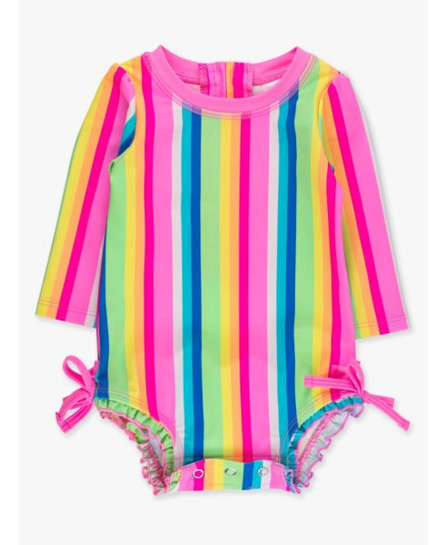 Neon Rainbow Stripe Long Sleeve Girls One Piece