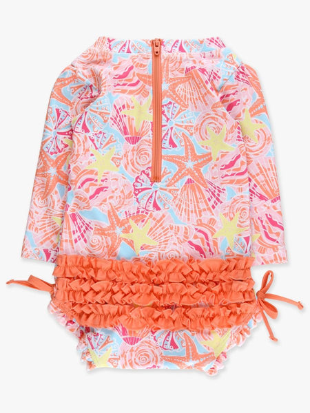 Sunset Seashells Long Sleeve Girls One Piece