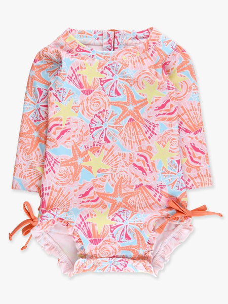 Sunset Seashells Long Sleeve Girls One Piece