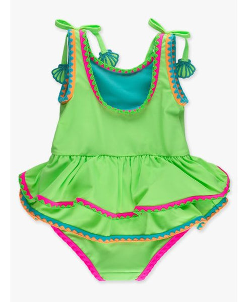 Neon Honeydew Crochet Detail Peplum One Piece Swimsuit