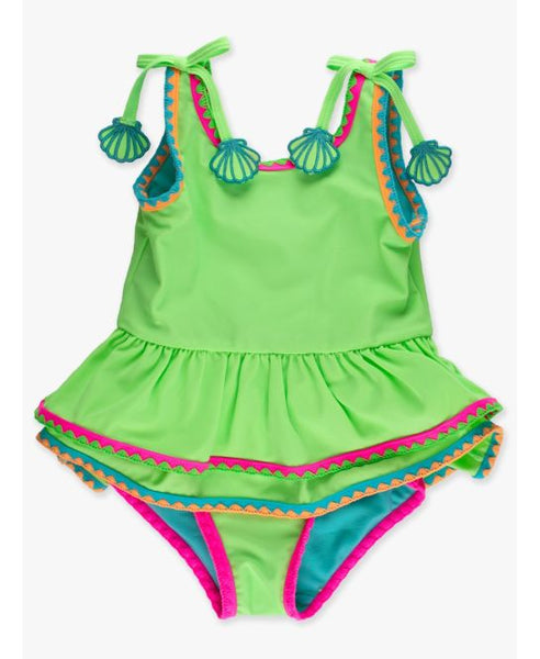 Neon Honeydew Crochet Detail Peplum One Piece Swimsuit