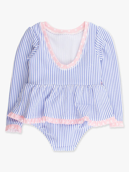 Periwinkle Blue Seersucker Bow One Piece