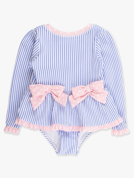 Periwinkle Blue Seersucker Bow One Piece