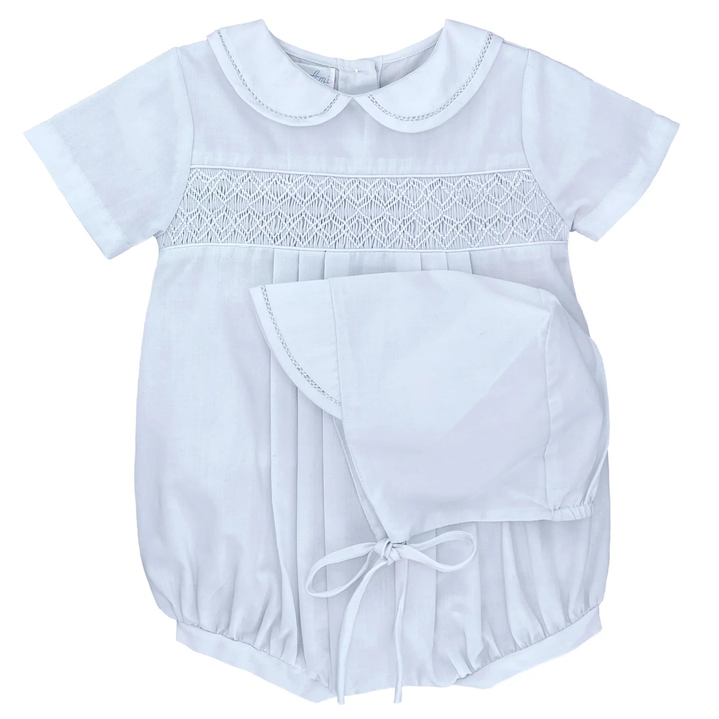 Boys Blue Romper with Smocking and Hat
