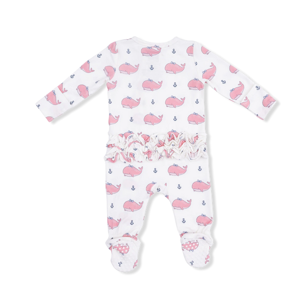 Bubbly Whale with Bow Pink Ruffle Footie