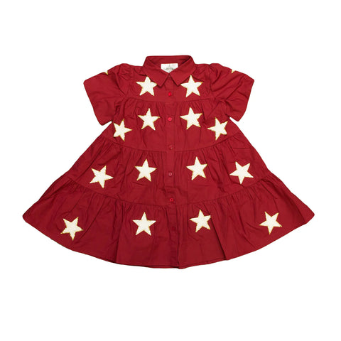 Maroon And White Chenille Star Dress