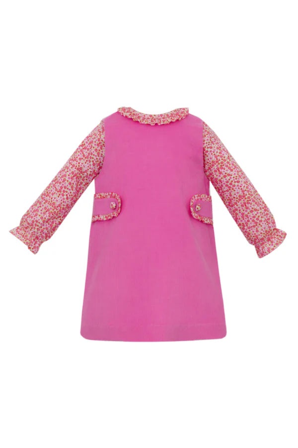 Rose Pink Corduroy Dress with Liberty Floral Blouse