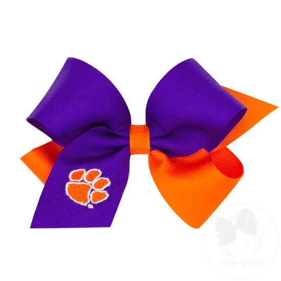 Wee Ones Medium Clemson 2 Tone Embroidered Bow