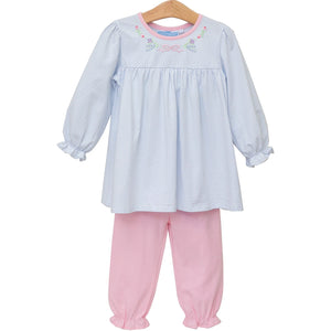 Floral Embroidery Pants Set
