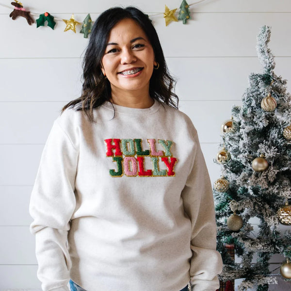 Holly Jolly Patch Christmas Sweatshirt-Womens