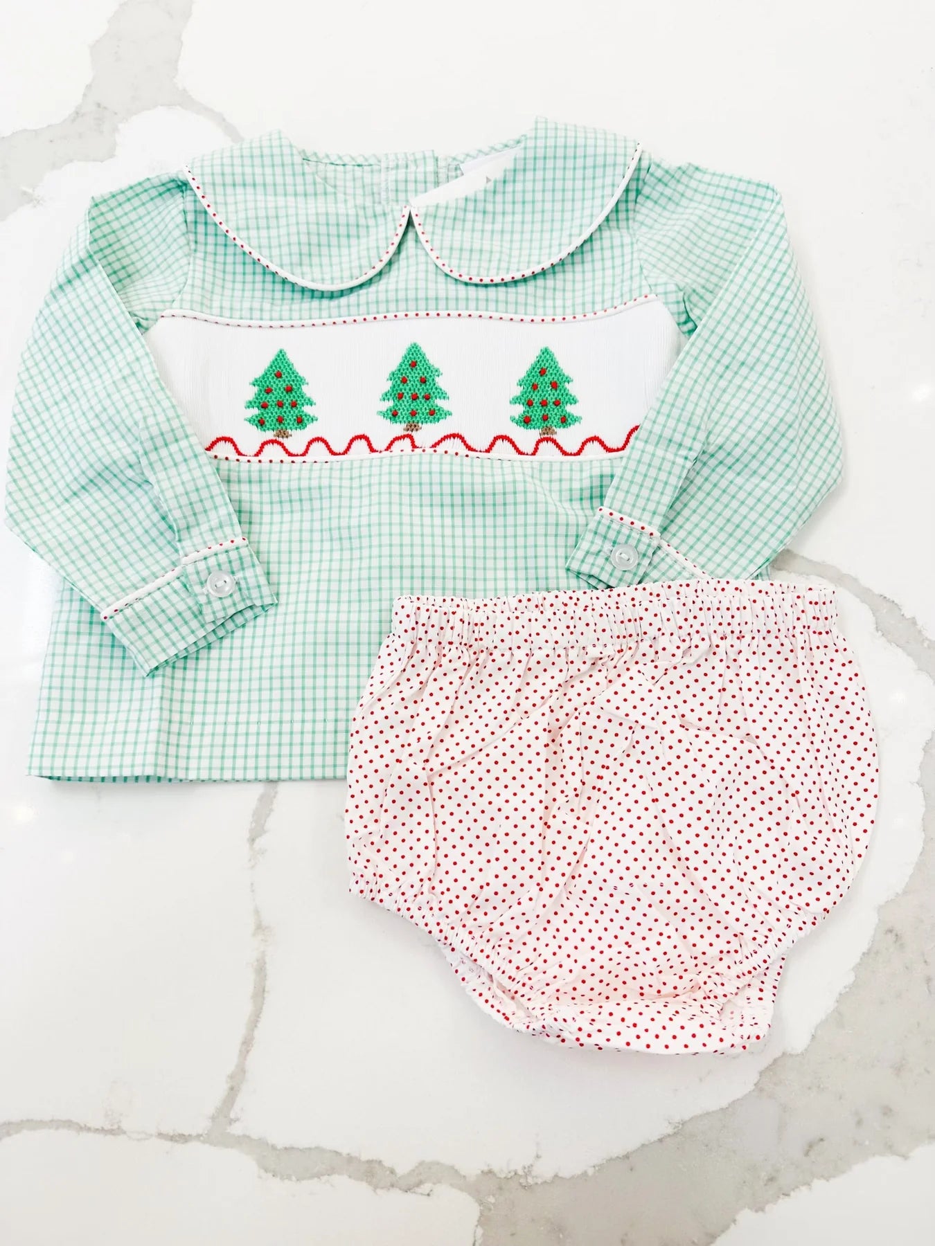 Christmas Tree Smocked Boys Diaper Set